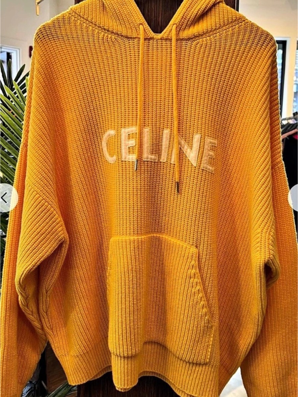 CELINE Logo Knit Hoodie Yellow